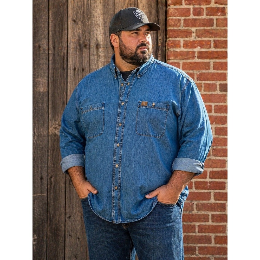 Wrangler Riggs Denim‎ Shirt 3X Workwear Button Up Heavy Cotton Blue
